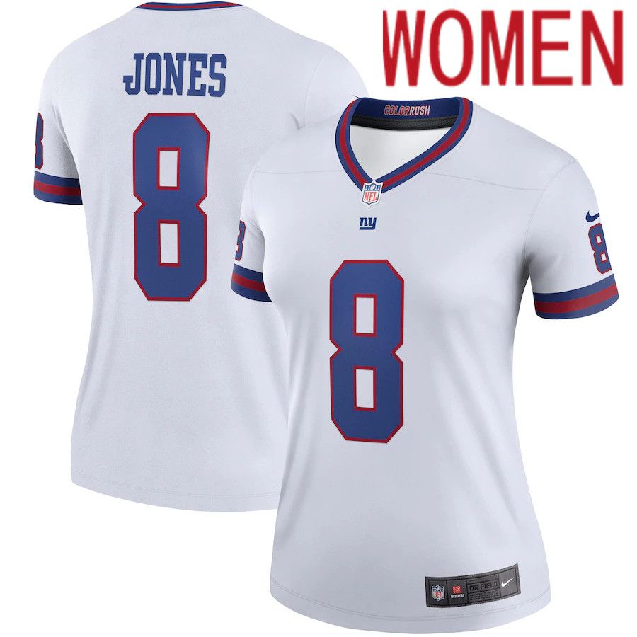 Women New York Giants #8 Daniel Jones Nike White Color Rush Legend Player NFL Jersey